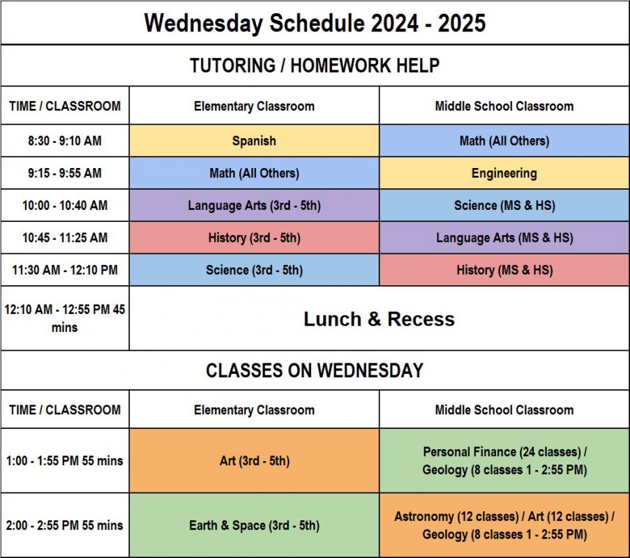 Schedules for 2024 2025